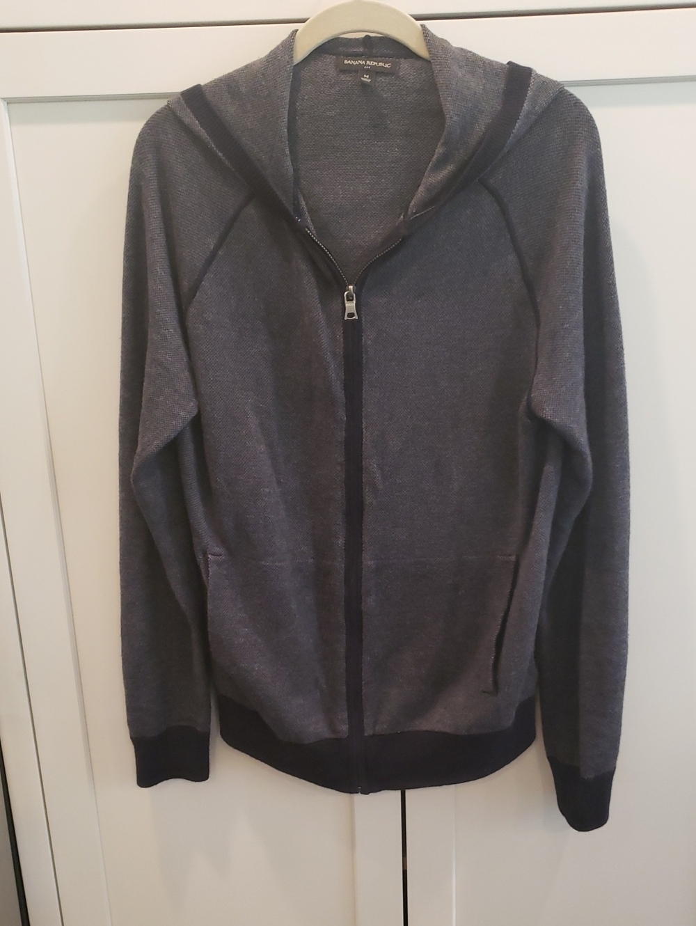 Banana Republic Men's Dark Gray And Navy Hooded Zip-Up Sweater